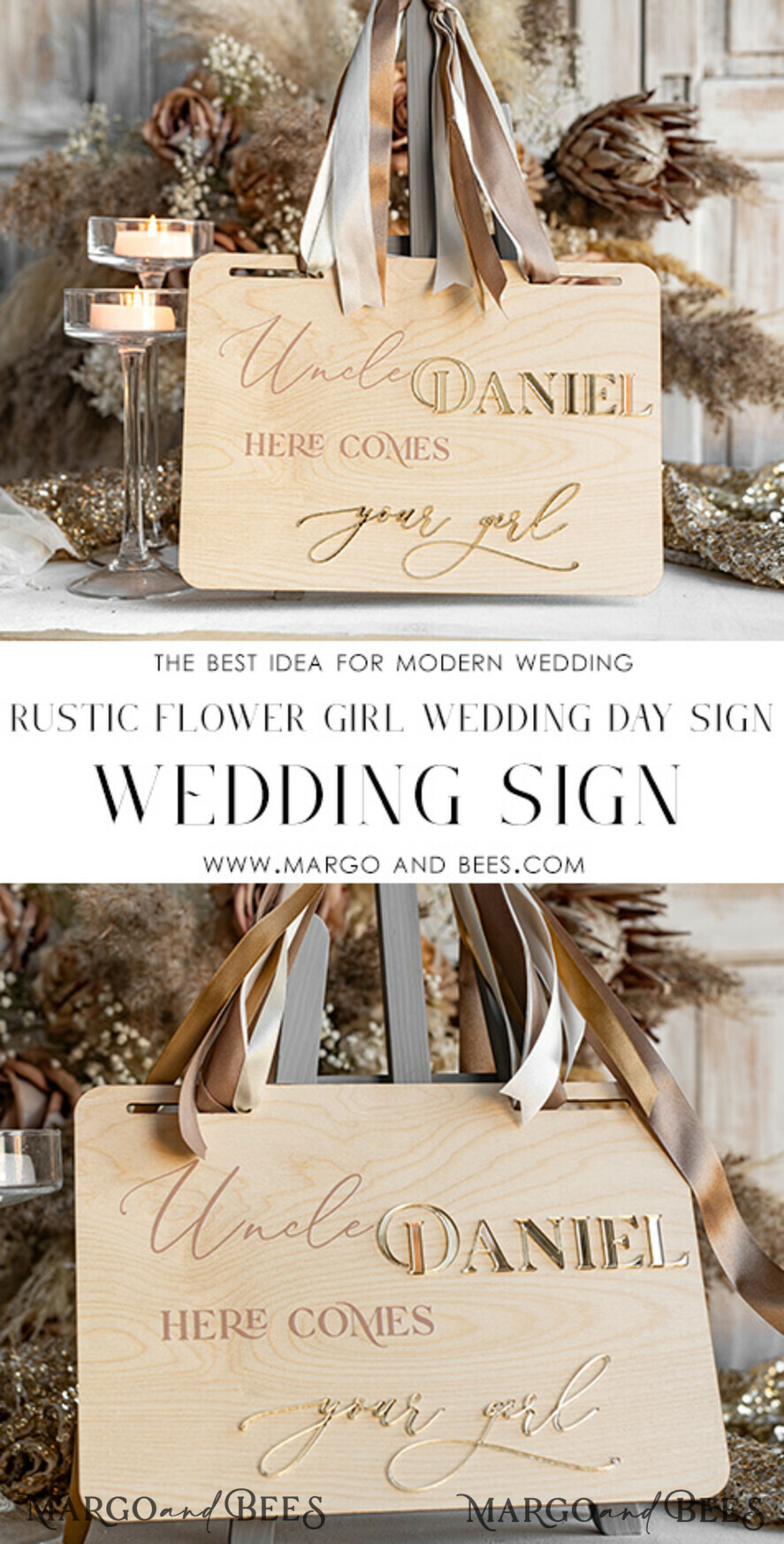 FLOWER GIRL / Page Boy SIGNS rustic Personalised rustic and gold wood wedding sign, Wooden Page boy sign, Wood boho flower girl sign, flower girl wedding day sign, rustic wedding decor for flower girl, here comes the bride