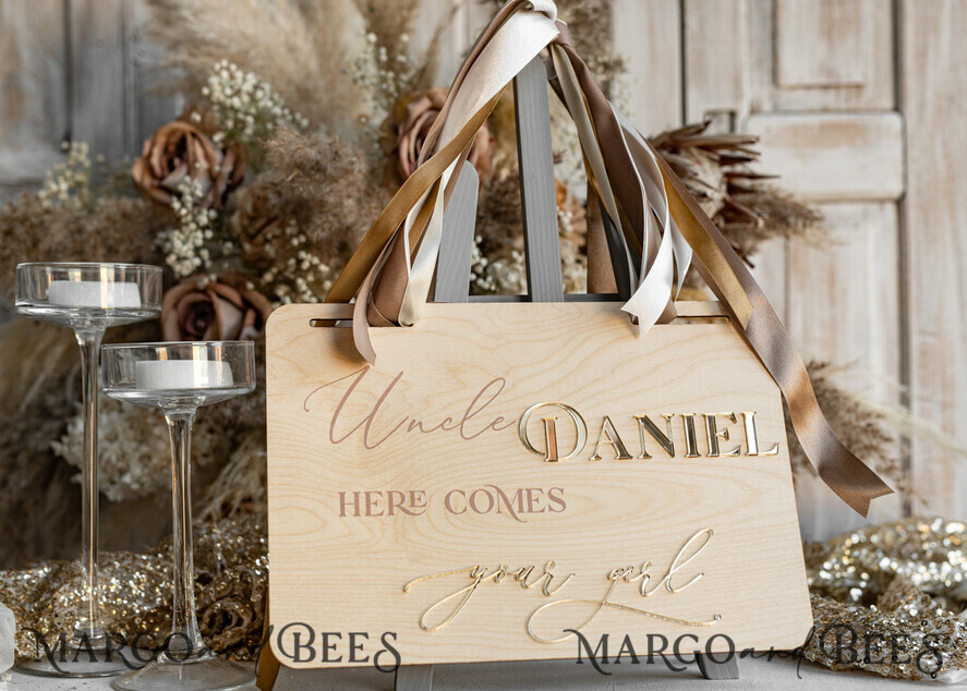 FLOWER GIRL / Page Boy SIGNS rustic Personalised rustic and gold wood wedding sign, Wooden Page boy sign, Wood boho flower girl sign, flower girl wedding day sign, rustic wedding decor for flower girl, here comes the bride