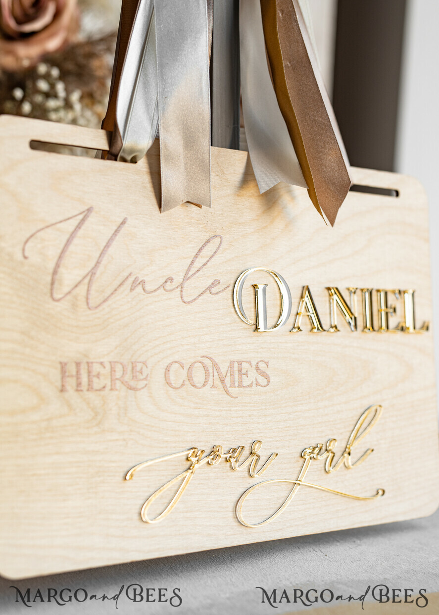 FLOWER GIRL / Page Boy SIGNS rustic Personalised rustic and gold wood wedding sign, Wooden Page boy sign, Wood boho flower girl sign, flower girl wedding day sign, rustic wedding decor for flower girl, here comes the bride
