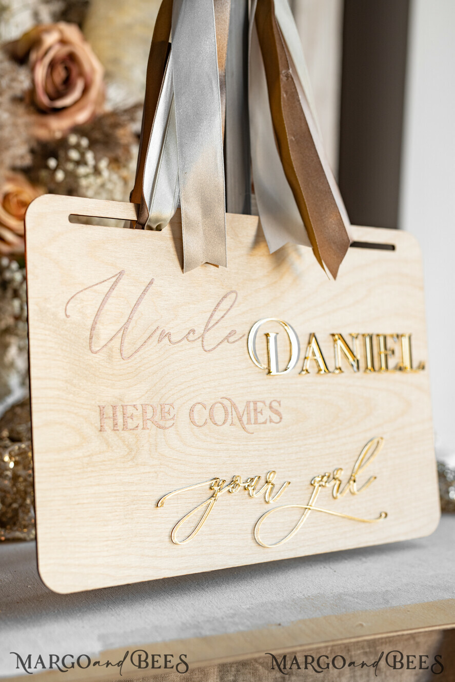 FLOWER GIRL / Page Boy SIGNS rustic Personalised rustic and gold wood wedding sign, Wooden Page boy sign, Wood boho flower girl sign, flower girl wedding day sign, rustic wedding decor for flower girl, here comes the bride