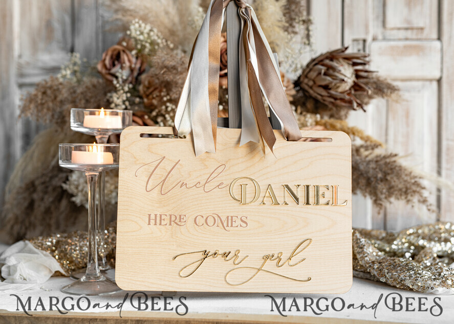 FLOWER GIRL / Page Boy SIGNS rustic Personalised rustic and gold wood wedding sign, Wooden Page boy sign, Wood boho flower girl sign, flower girl wedding day sign, rustic wedding decor for flower girl, here comes the bride