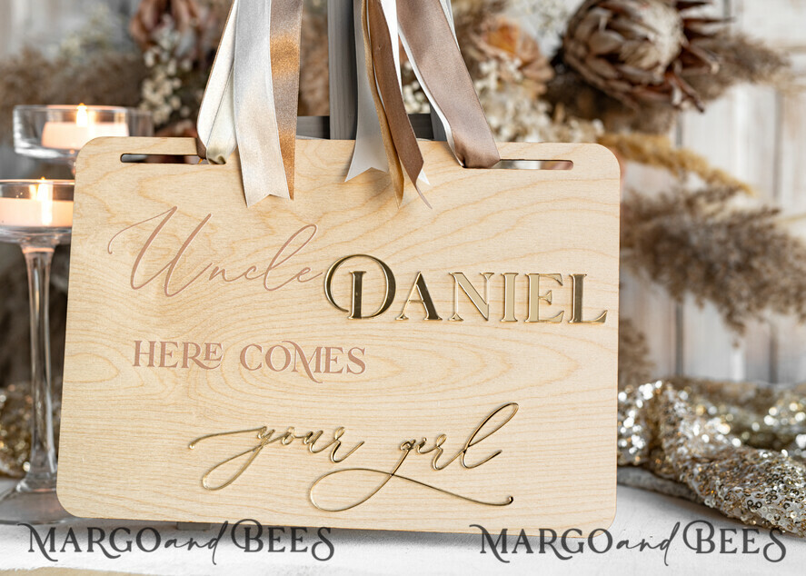 FLOWER GIRL / Page Boy SIGNS rustic Personalised rustic and gold wood wedding sign, Wooden Page boy sign, Wood boho flower girl sign, flower girl wedding day sign, rustic wedding decor for flower girl, here comes the bride