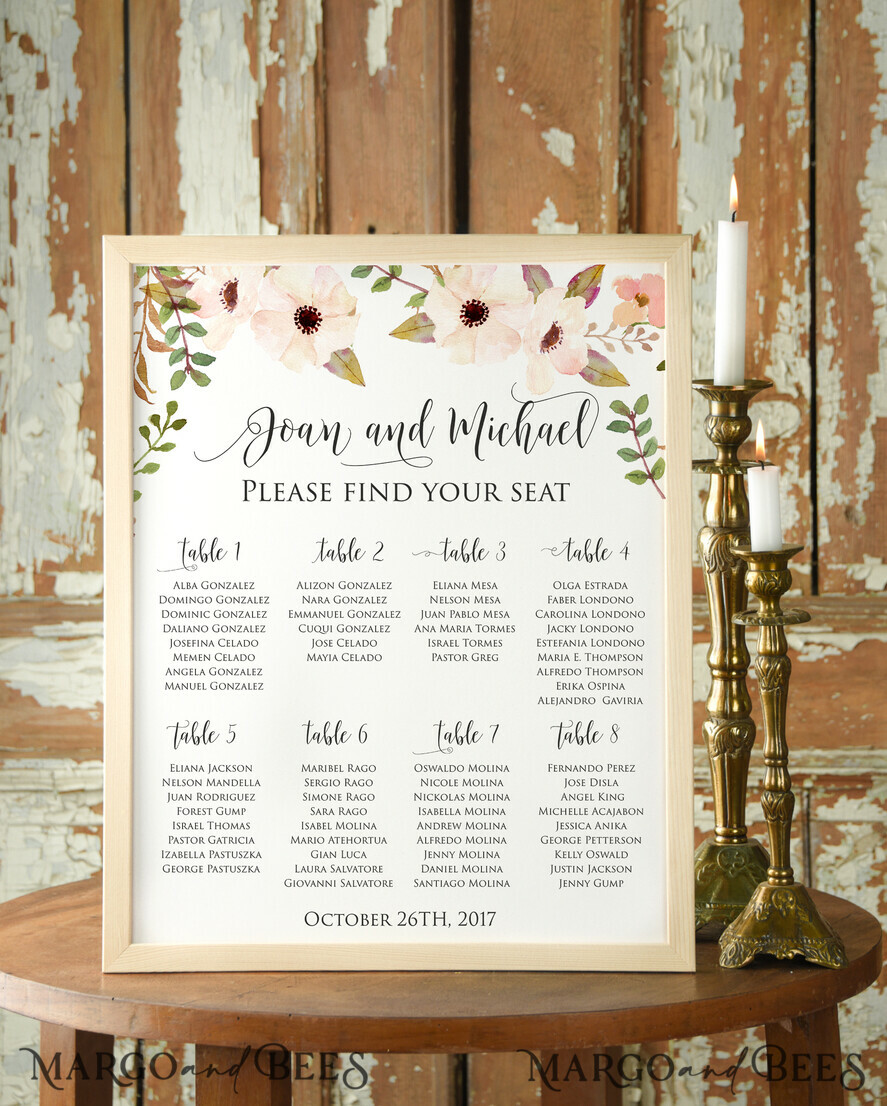 TABLE PLANS AND WEDDING WELCOME SIGNS watercolor seating plan