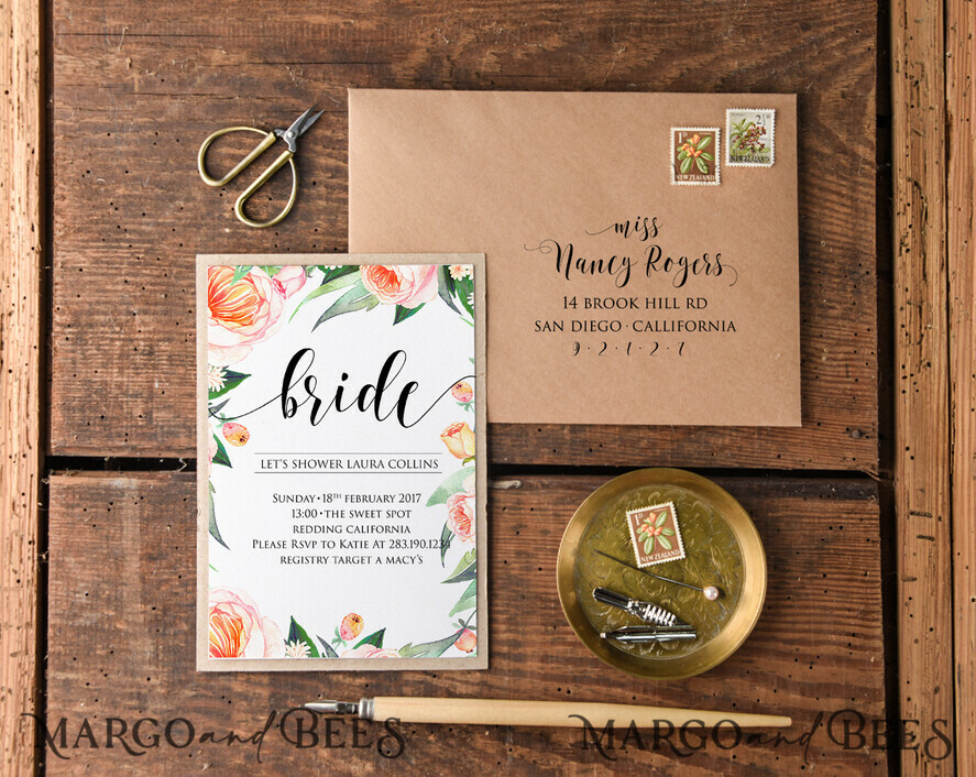 BRIDAL SHOWER INVITATIONS watercolor elegant