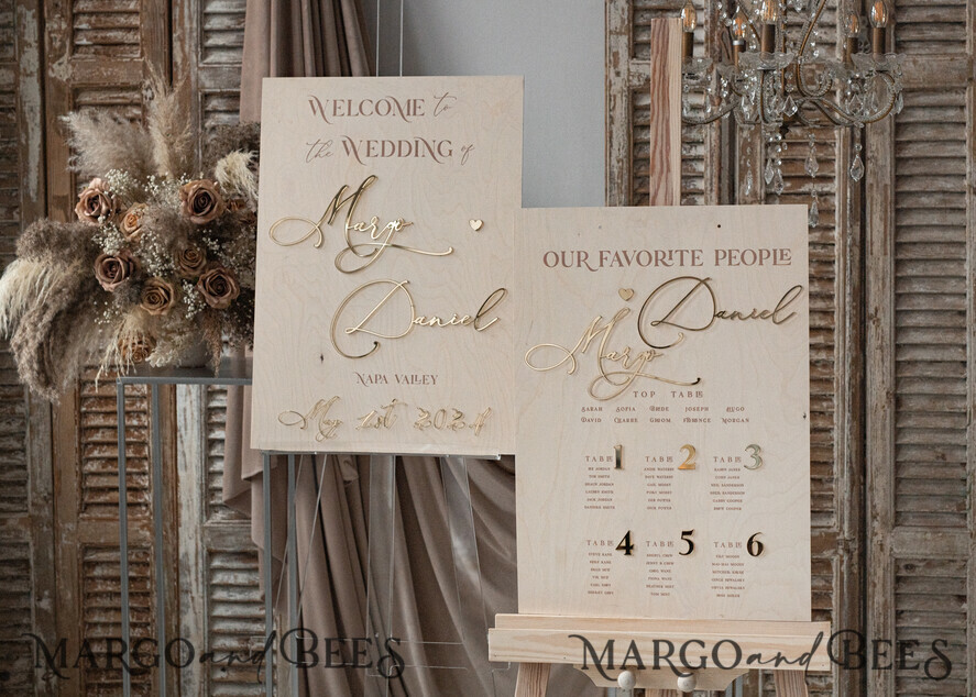 TABLE PLANS AND WEDDING WELCOME SIGNS rustic rustic wood & Gold Wedding Welcome Sign, Boho Golden Wedding Decor, Personalised Wedding Sign, Wedding Board, Welcome Wedding Board
