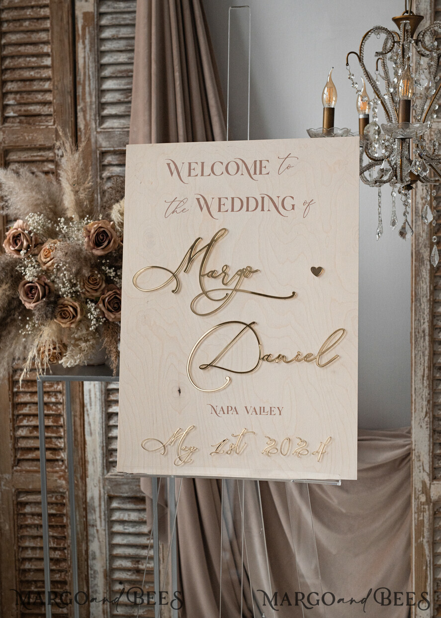 TABLE PLANS AND WEDDING WELCOME SIGNS rustic rustic wood & Gold Wedding Welcome Sign, Boho Golden Wedding Decor, Personalised Wedding Sign, Wedding Board, Welcome Wedding Board