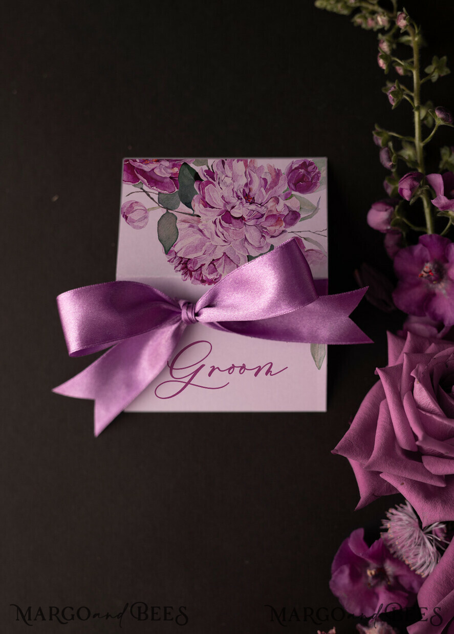 PLACE CARDS / TABLE CARDS Romantic Boho/ Botanical/ Floral Elegant Wedding Place Cards With Purple Ribbon, Glamour Purple Name Tags with Purple Ribbon, Lilac Wedding Table Decor, Botanical Wedding Table Place Cards