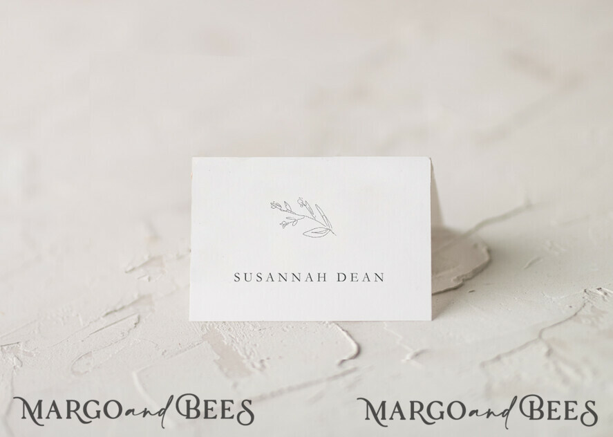 PLACE CARDS / TABLE CARDS Romantic Boho/ Botanical/ Floral Minimalistic White Floral Place Card, Wedding Place Cards, Elegant Name Tags, Boho Seating Table Decor, Luxury Table Place Cards, Simple Aesthetic Name Cards