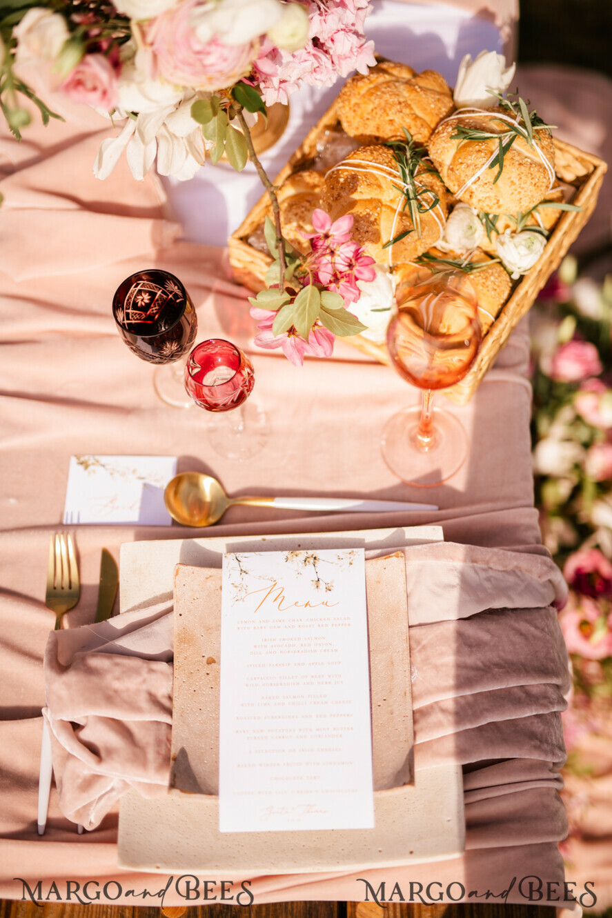 MENU & PROGRAMS romantic Romantic White Wedding Menu, Elegant Sakura Or Cherry Blossom Wedding Menu Cards, Minimalistic And Delicate Custom Wedding Menu, Cute Handmade Wedding Cards