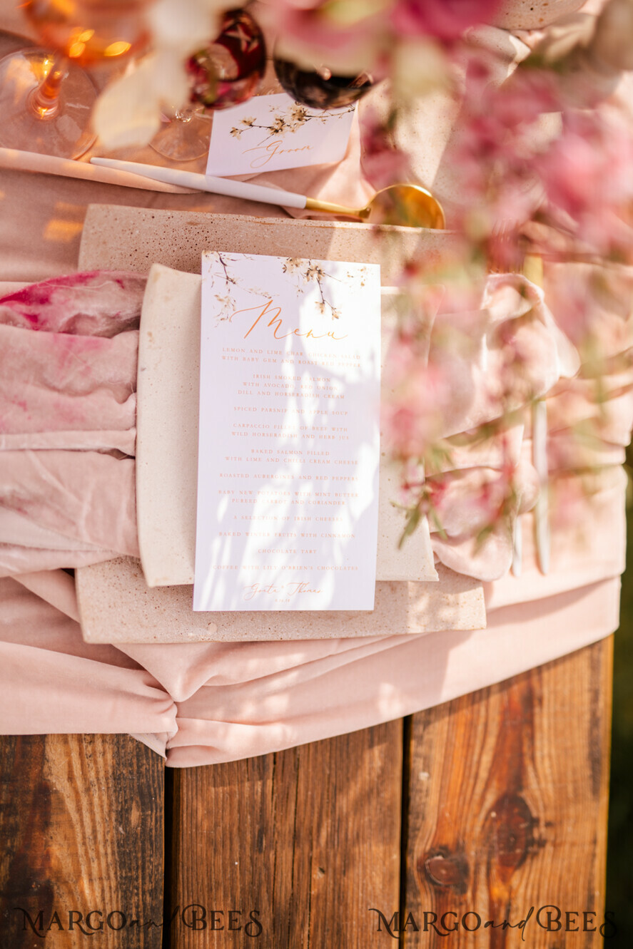 MENU & PROGRAMS romantic Romantic White Wedding Menu, Elegant Sakura Or Cherry Blossom Wedding Menu Cards, Minimalistic And Delicate Custom Wedding Menu, Cute Handmade Wedding Cards