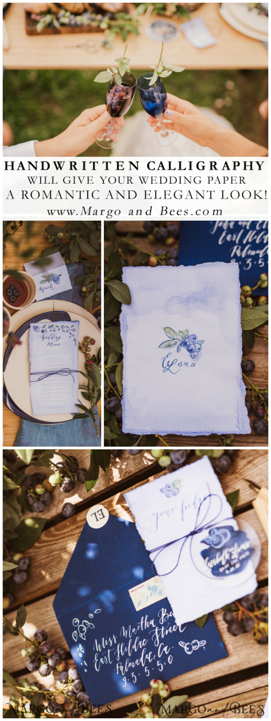 MENU & PROGRAMS romantic Blueberry Wedding Menu, Floral Blue Wedding Menu, Watercolor Blueberries Menu Card, Chic Minimalistic Blueberry and Foliage Wedding Menu, Cute Blueberry Menu
