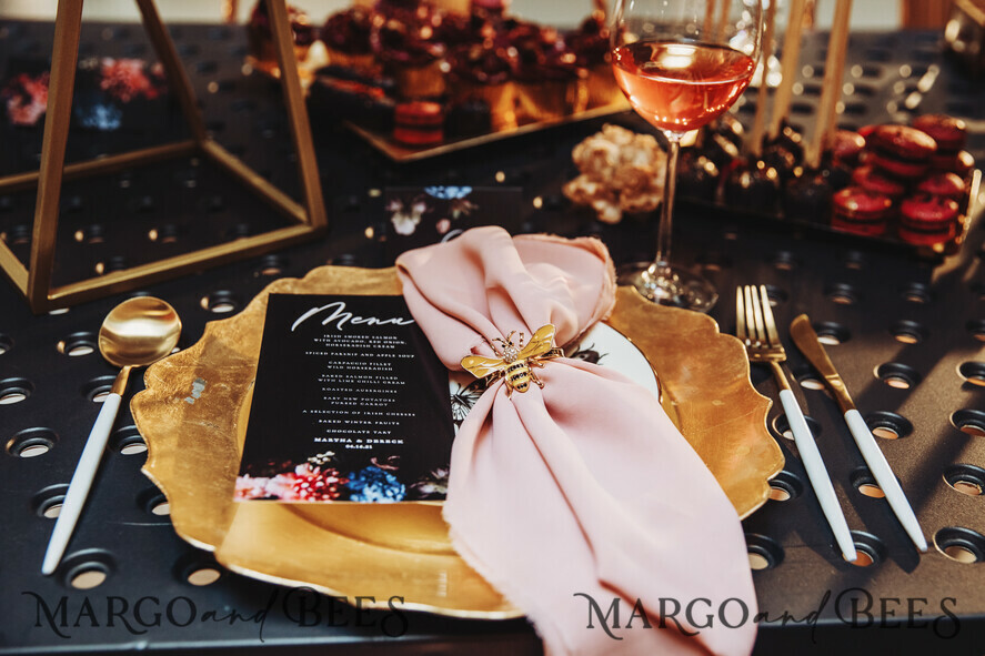 MENU & PROGRAMS romantic Minimalist Black Wedding Menu, Custom Bohemian Reception Dinner Menu, Romantic Floral Menu, Elegant Black Wedding Menu, Black and White Menu, Modern Black Menu