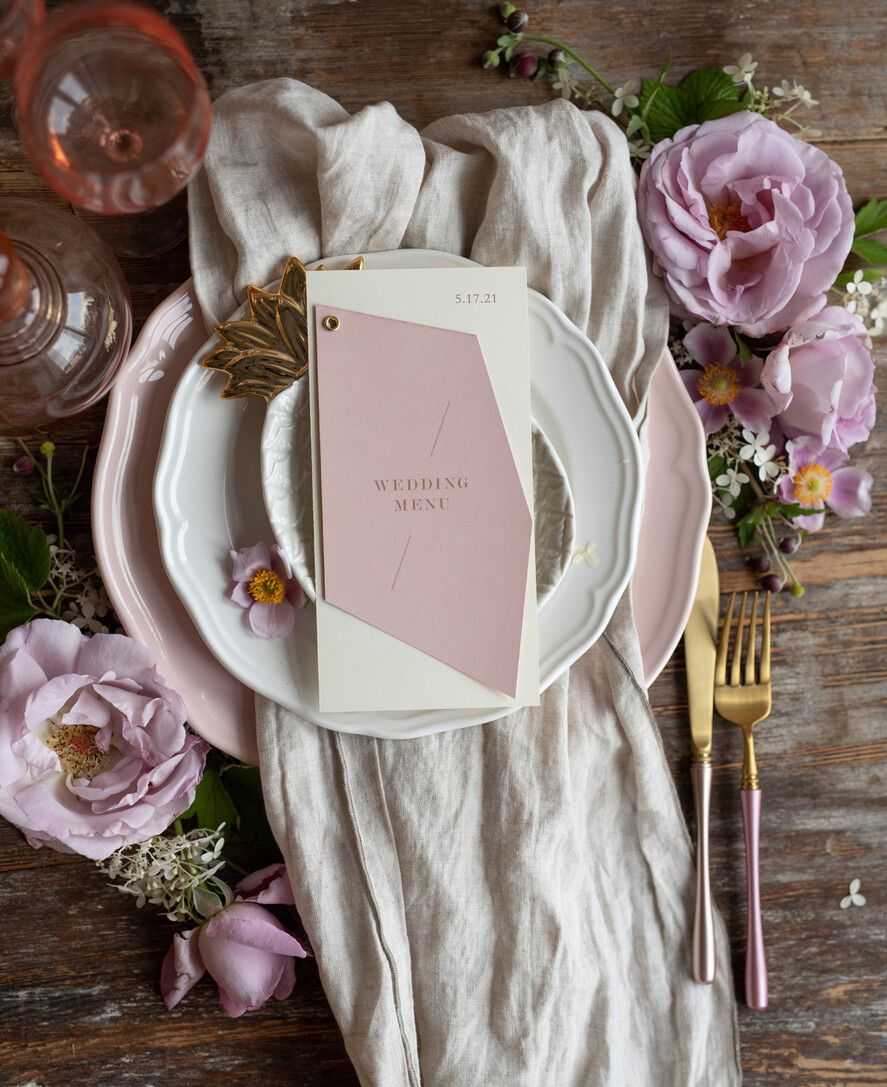 MENU & PROGRAMS romantic Geometric Minimalist Wedding Menu, Custom Blush and Ivory Double Menu Cards, Modern Handmade Geometric Wedding Menu, Simple Pink and Ecru Wedding Menu Cards