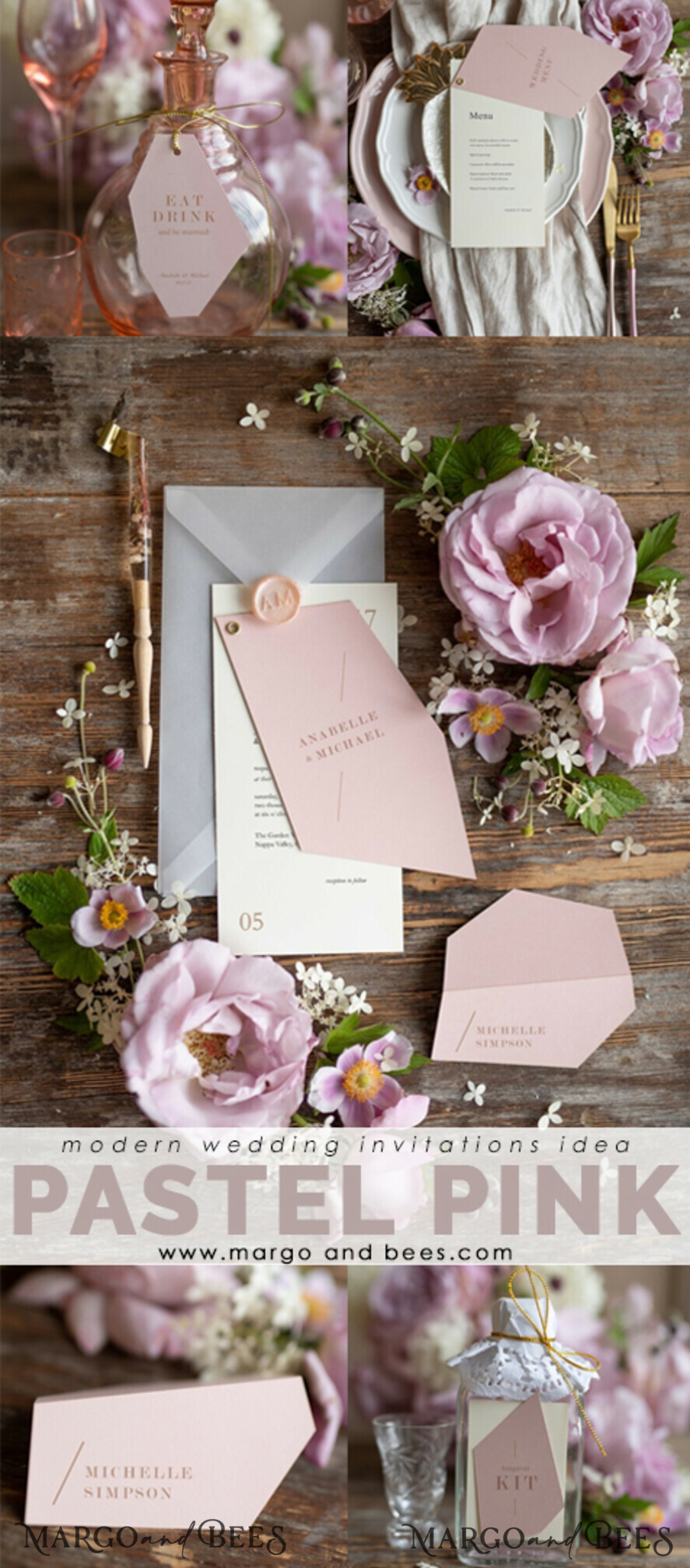 MENU & PROGRAMS romantic Geometric Minimalist Wedding Menu, Custom Blush and Ivory Double Menu Cards, Modern Handmade Geometric Wedding Menu, Simple Pink and Ecru Wedding Menu Cards