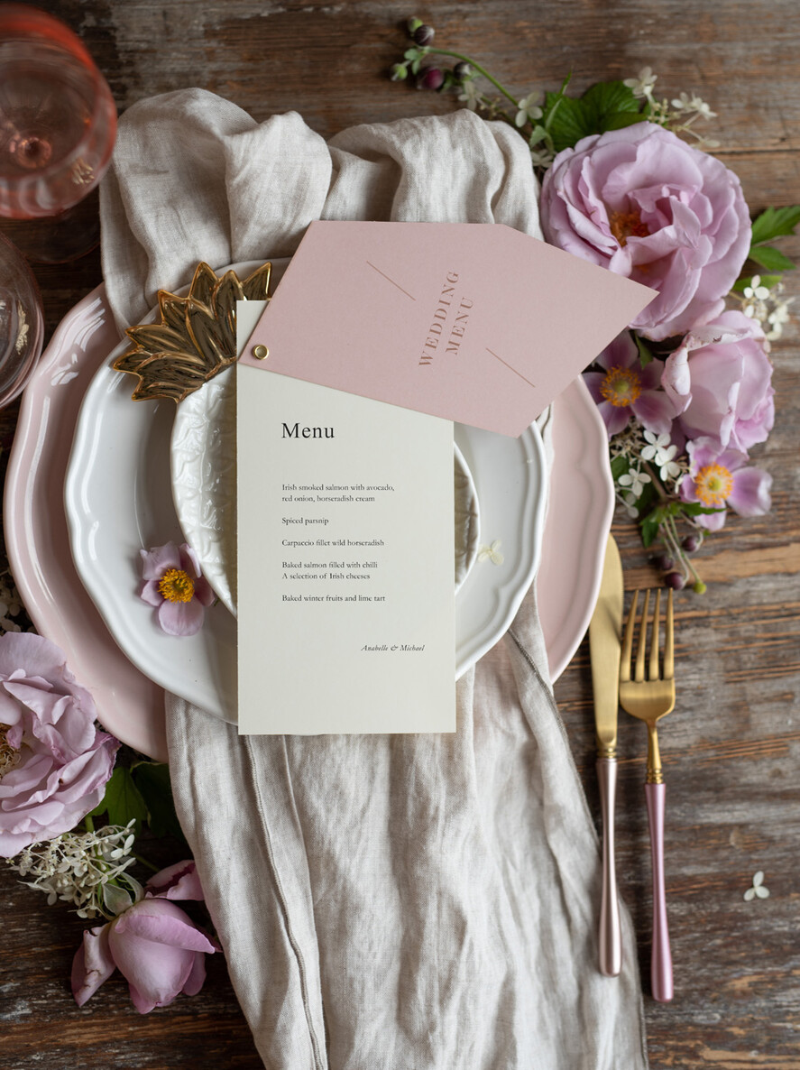 MENU & PROGRAMS romantic Geometric Minimalist Wedding Menu, Custom Blush and Ivory Double Menu Cards, Modern Handmade Geometric Wedding Menu, Simple Pink and Ecru Wedding Menu Cards