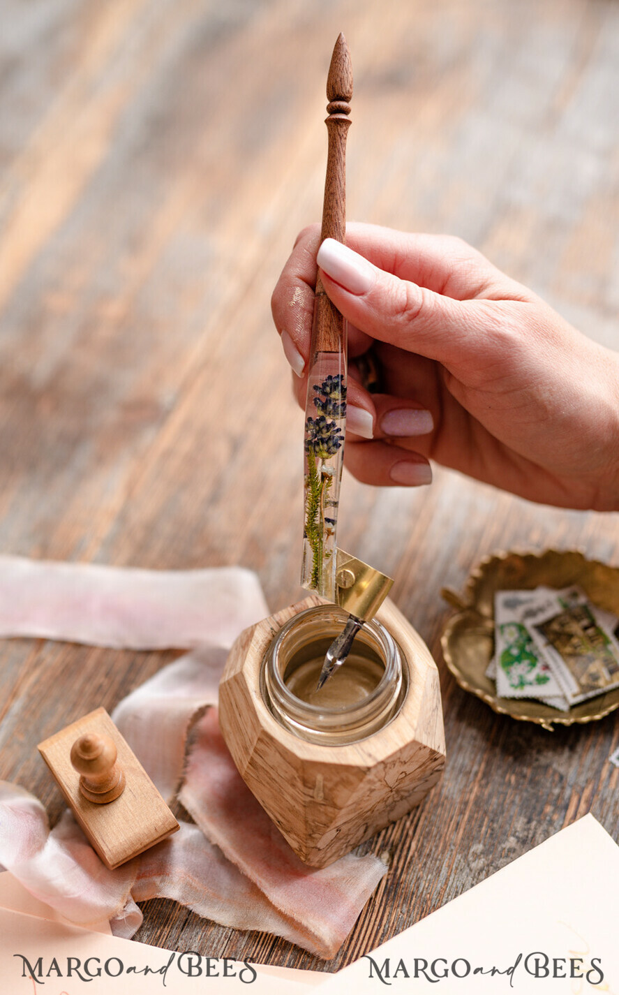 WOODEN PENHOLDERS Wood and resin English Oblique Pen, Handmade resin lavender Wooden Antique Dip Pen, Wood Oblique Calligraphy Pen Holder, perfect gift for her, practicing Quill