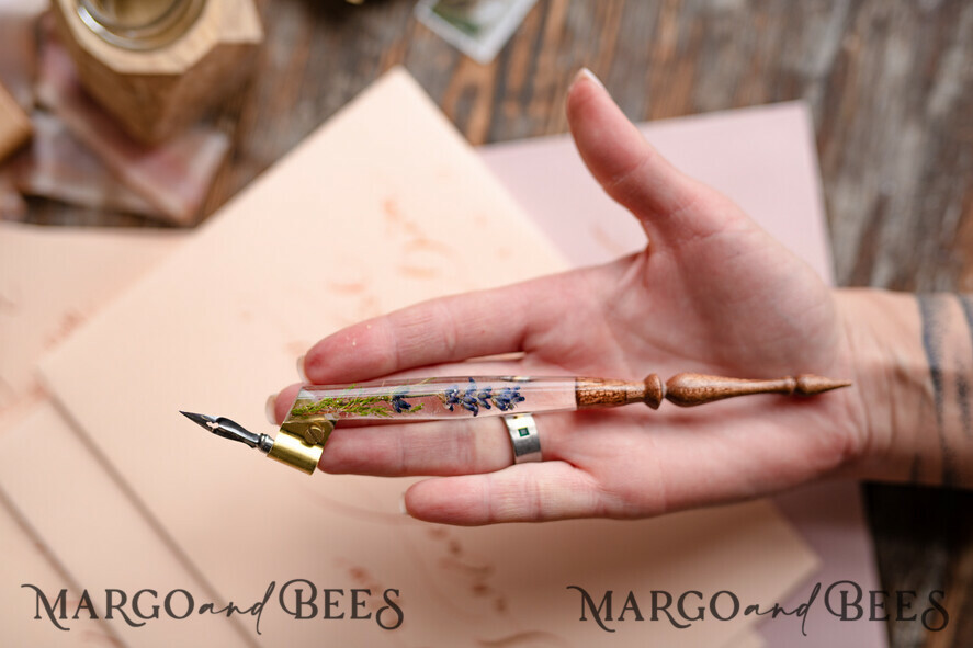WOODEN PENHOLDERS Wood and resin English Oblique Pen, Handmade resin lavender Wooden Antique Dip Pen, Wood Oblique Calligraphy Pen Holder, perfect gift for her, practicing Quill