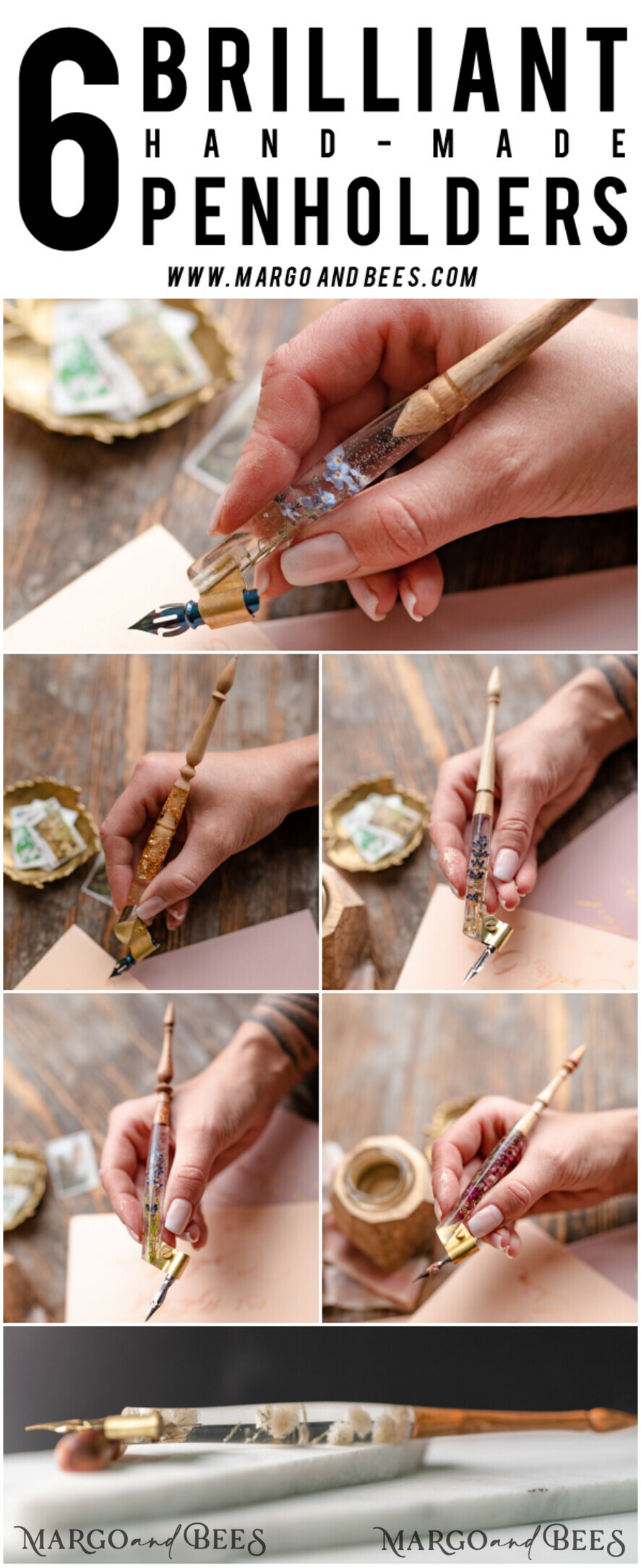 WOODEN PENHOLDERS Wood and resin English Oblique Pen, Handmade resin forget me not flowers Wooden Antique Dip Pen, Wood Oblique Calligraphy Pen Holder, perfect gift for her, practicing Quill
