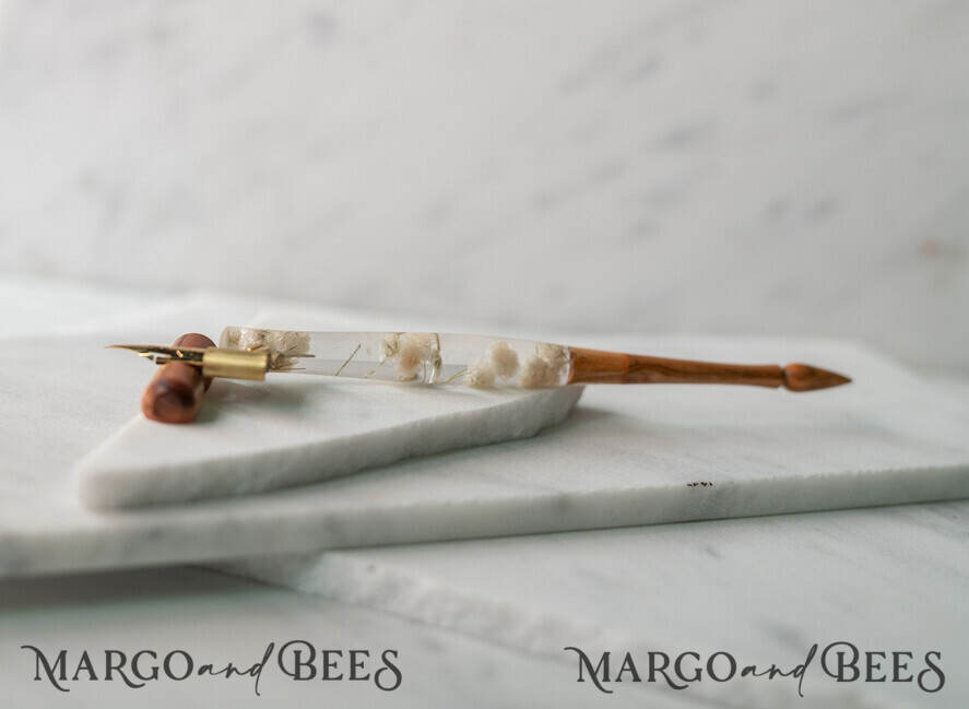WOODEN PENHOLDERS Wood and resin English Oblique Pen, Handmade resin baby breath flowers Wooden Antique Dip Pen, Wood Oblique Calligraphy Pen Holder, perfect gift for her, practicing Quill