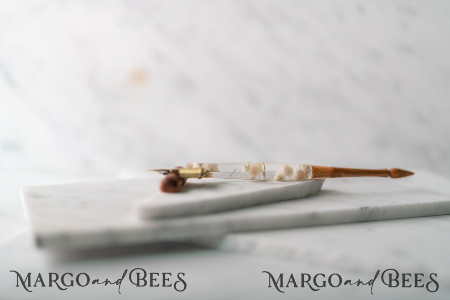 WOODEN PENHOLDERS Wood and resin English Oblique Pen, Handmade resin baby breath flowers Wooden Antique Dip Pen, Wood Oblique Calligraphy Pen Holder, perfect gift for her, practicing Quill