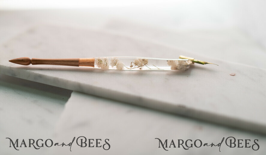 WOODEN PENHOLDERS Wood and resin English Oblique Pen, Handmade resin baby breath flowers Wooden Antique Dip Pen, Wood Oblique Calligraphy Pen Holder, perfect gift for her, practicing Quill