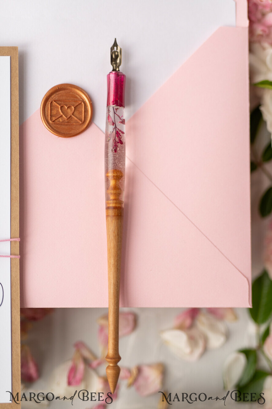 WOODEN PENHOLDERS Wood and resin English Oblique Pen, Handmade resin flowers Wooden Antique Dip Pen, Wood Oblique Calligraphy Pen Holder, perfect gift for her, practicing Quill