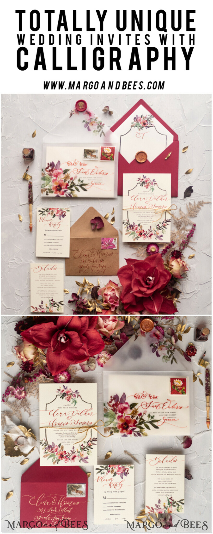 WEDDING INVITATIONS modern calligraphy / fine art Bespoke wedding invitation, unique calligraphy invites