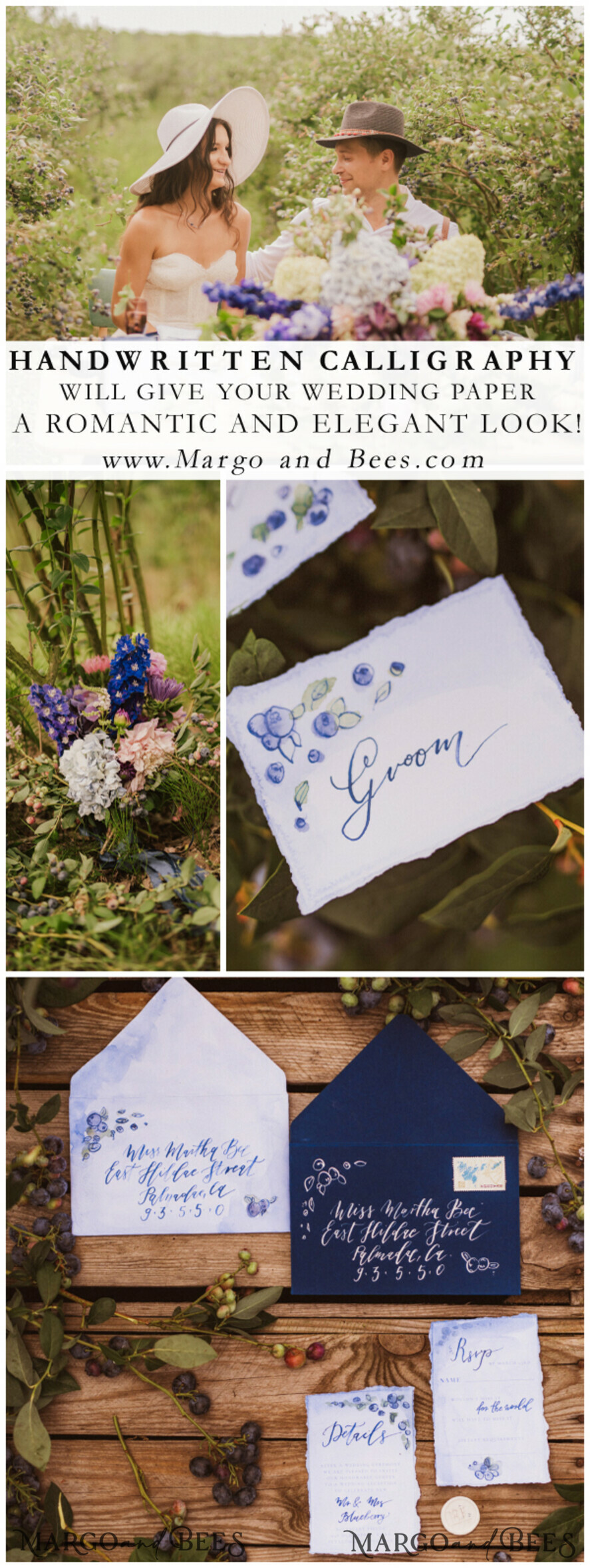 PLACE CARDS / TABLE CARDS calligraphy Romantic Deckle-Edge Blueberry Wedding Place Cards, Elegant Purple Wedding Name Tags For Your Wedding Tables, Modern Floral Graphic Place Cards, Editable Text