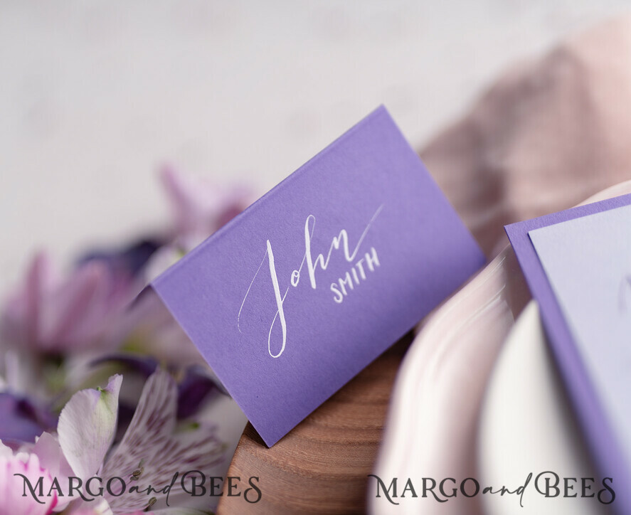 PLACE CARDS / TABLE CARDS calligraphy Elegant Watercolor Purple Wedding Place Card, Lilac Name Tags For Your Wedding Tables, Watercolor Design Wedding Place Cards, Romantic Name Tags, Editable Text
