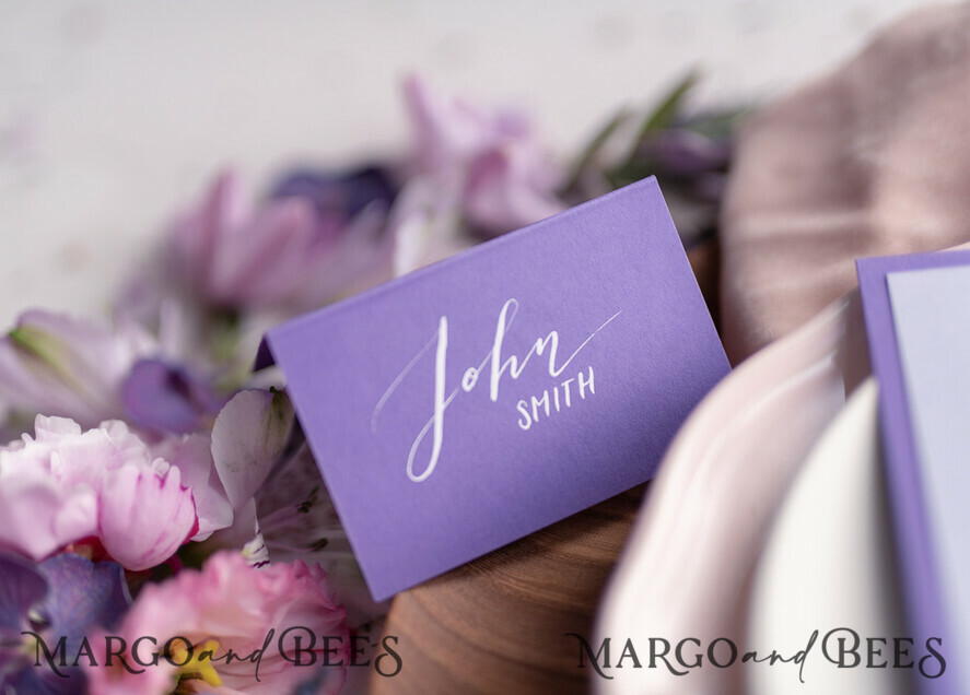 PLACE CARDS / TABLE CARDS calligraphy Elegant Watercolor Purple Wedding Place Card, Lilac Name Tags For Your Wedding Tables, Watercolor Design Wedding Place Cards, Romantic Name Tags, Editable Text
