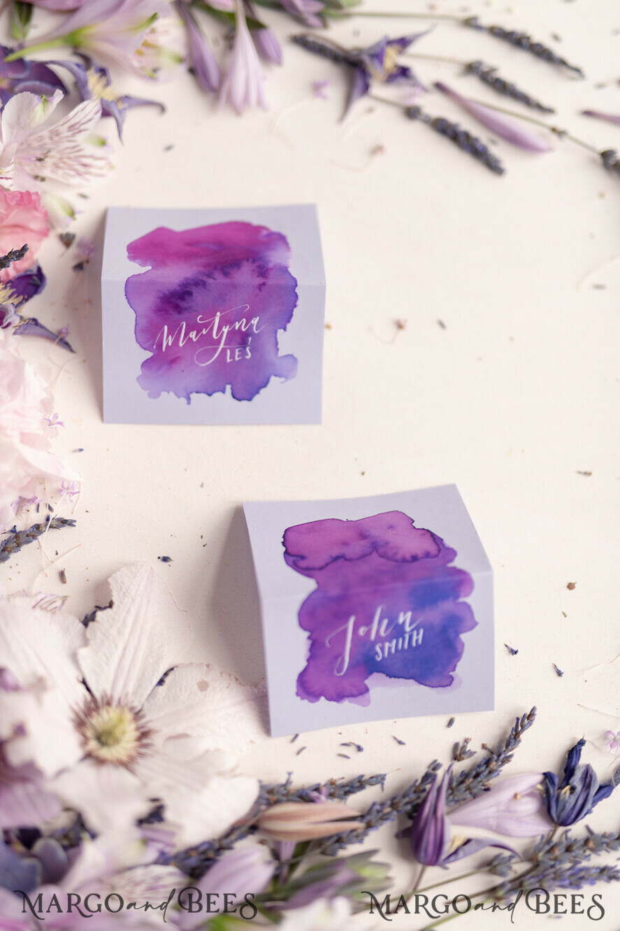 PLACE CARDS / TABLE CARDS calligraphy Elegant Watercolor Purple Wedding Place Card, Lilac Name Tags For Your Wedding Tables, Watercolor Design Wedding Place Cards, Romantic Name Tags, Editable Text