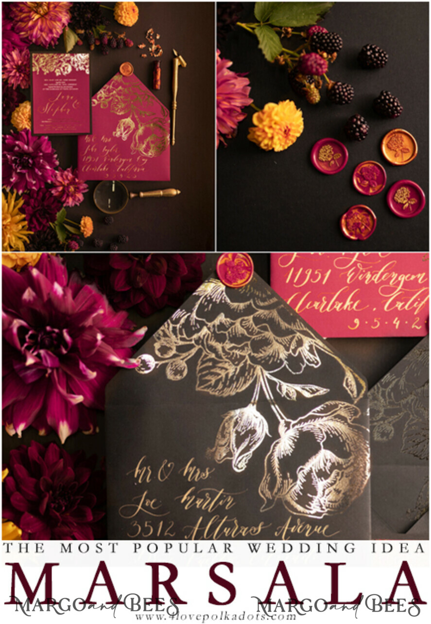 PLACE CARDS / TABLE CARDS calligraphy Luxury Modern Black Place Cards, Elegant Marsala Place Card with Gold printout, Romantic Name Tags For Your Wedding Tables, Calligraphy style Wedding Cards