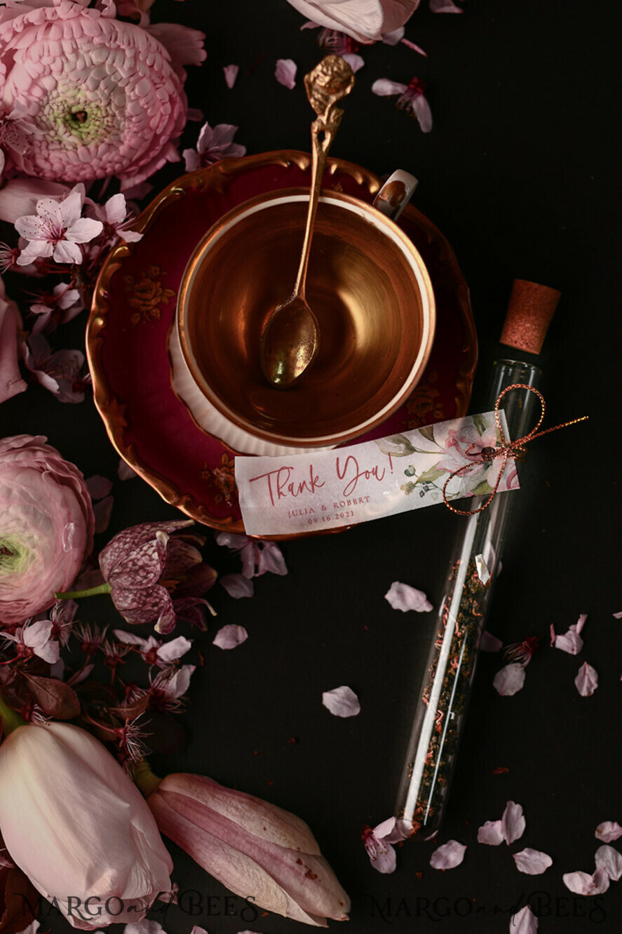wedding flower Favors, personalized tea or coffee bags, Elegant Guest Present
