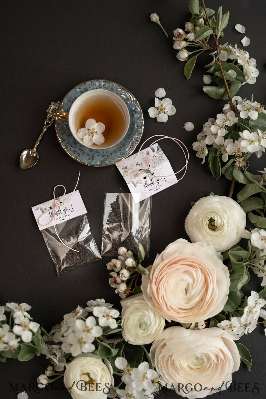 romantic wedding favors, personalized tea / coffee bags