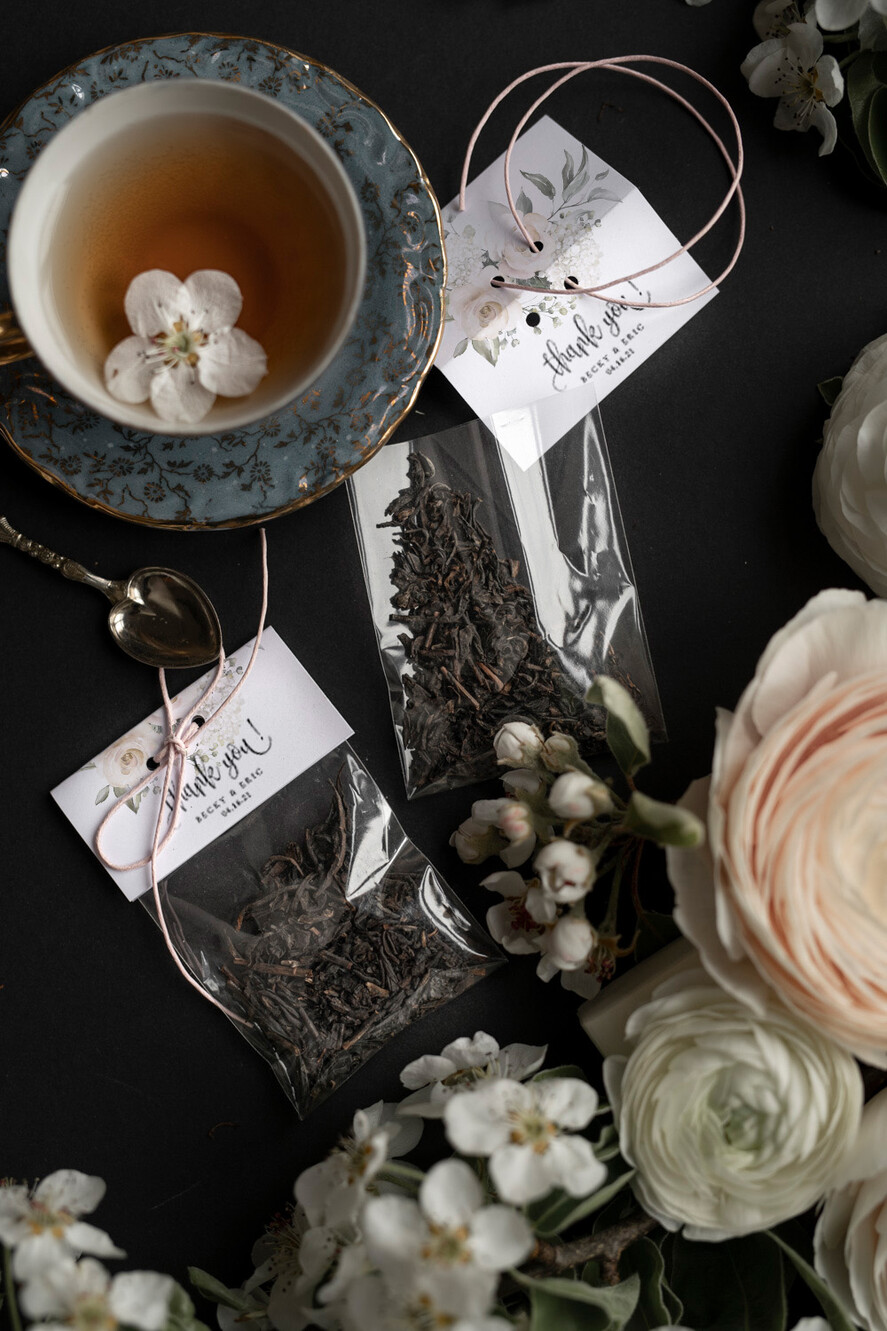 romantic wedding favors, personalized tea / coffee bags