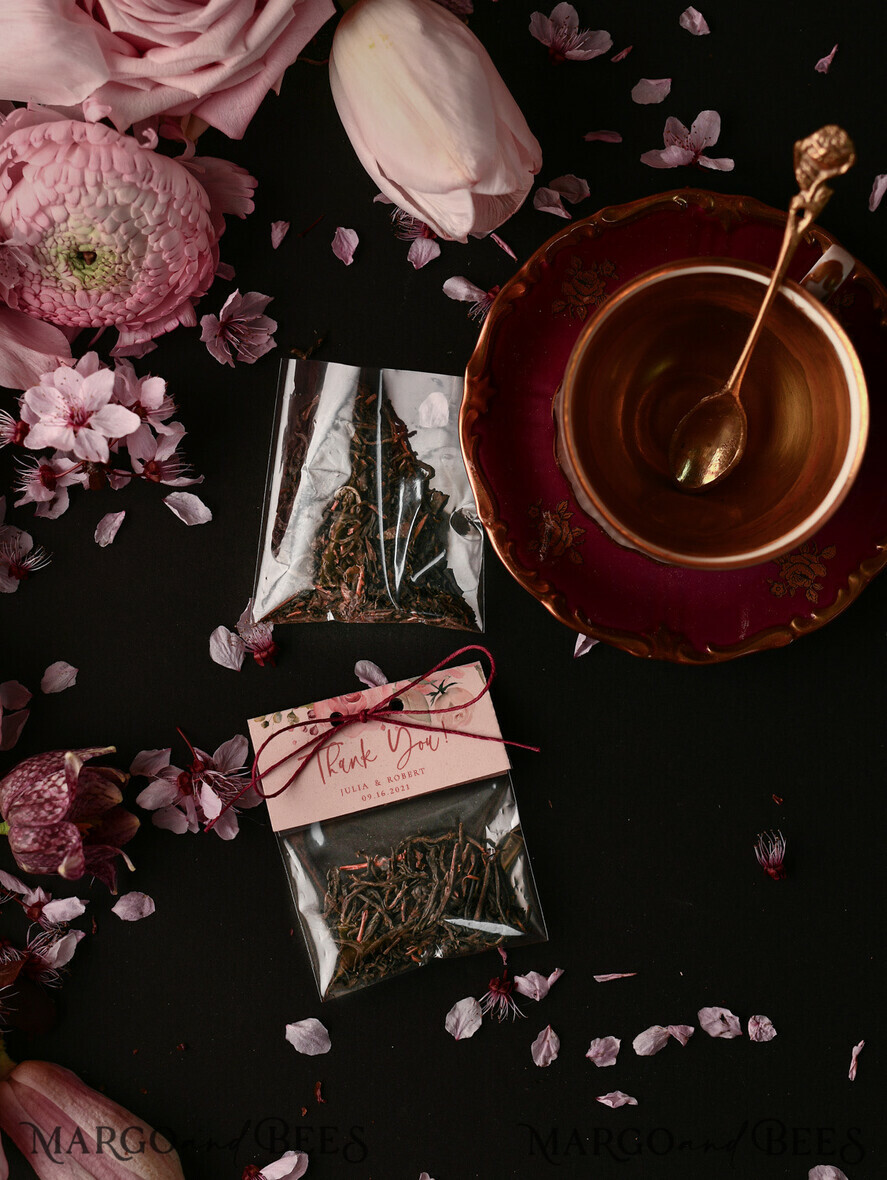wedding favor ideas, Personalized Tea Bags, Elegant Flower Wedding Guest Favor