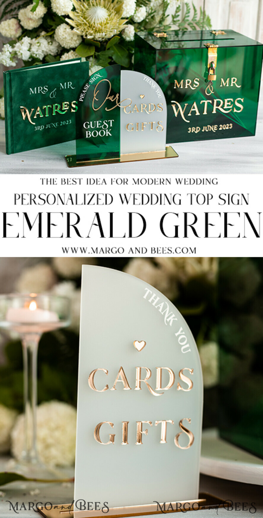 CARD BOXES acrylic Cards box Elegant Emerald Green wedding Set acrylic card box with Lock and sign cards & gifts, Personalized Wedding Card Box, Greenery Acryl Wedding Card Box with Lid,