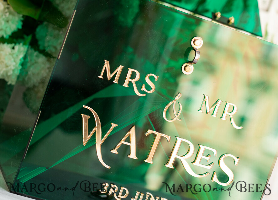 CARD BOXES acrylic Cards box Elegant Emerald Green wedding Set acrylic card box with Lock and sign cards & gifts, Personalized Wedding Card Box, Greenery Acryl Wedding Card Box with Lid,