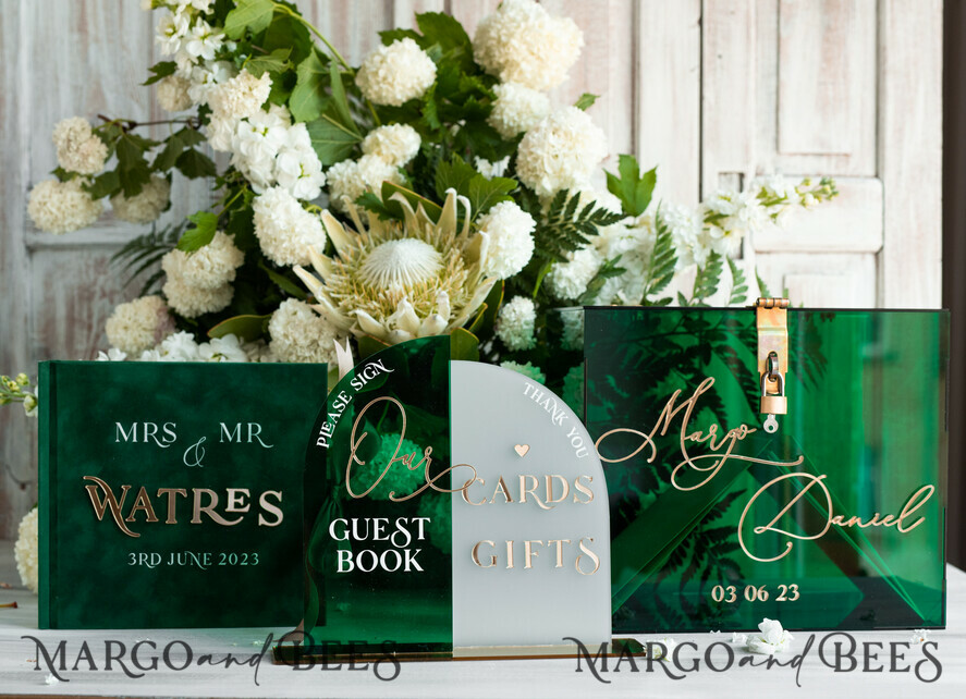 CARD BOXES acrylic Cards box Emerald Green wedding wishing well acrylic money gift card box, Personalized Wedding Card Box, Greenery Acrylic Card Box, Wedding Card Box with Lid