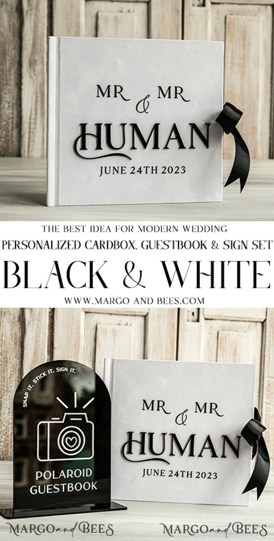 WEDDING GUEST BOOKS Instax Instant Photo Book black & white Velvet Acrylic Wedding Guest Book Personalised & sign set, Velvet elegant Instant Photo Book Boho Elegant Instax Guestbook