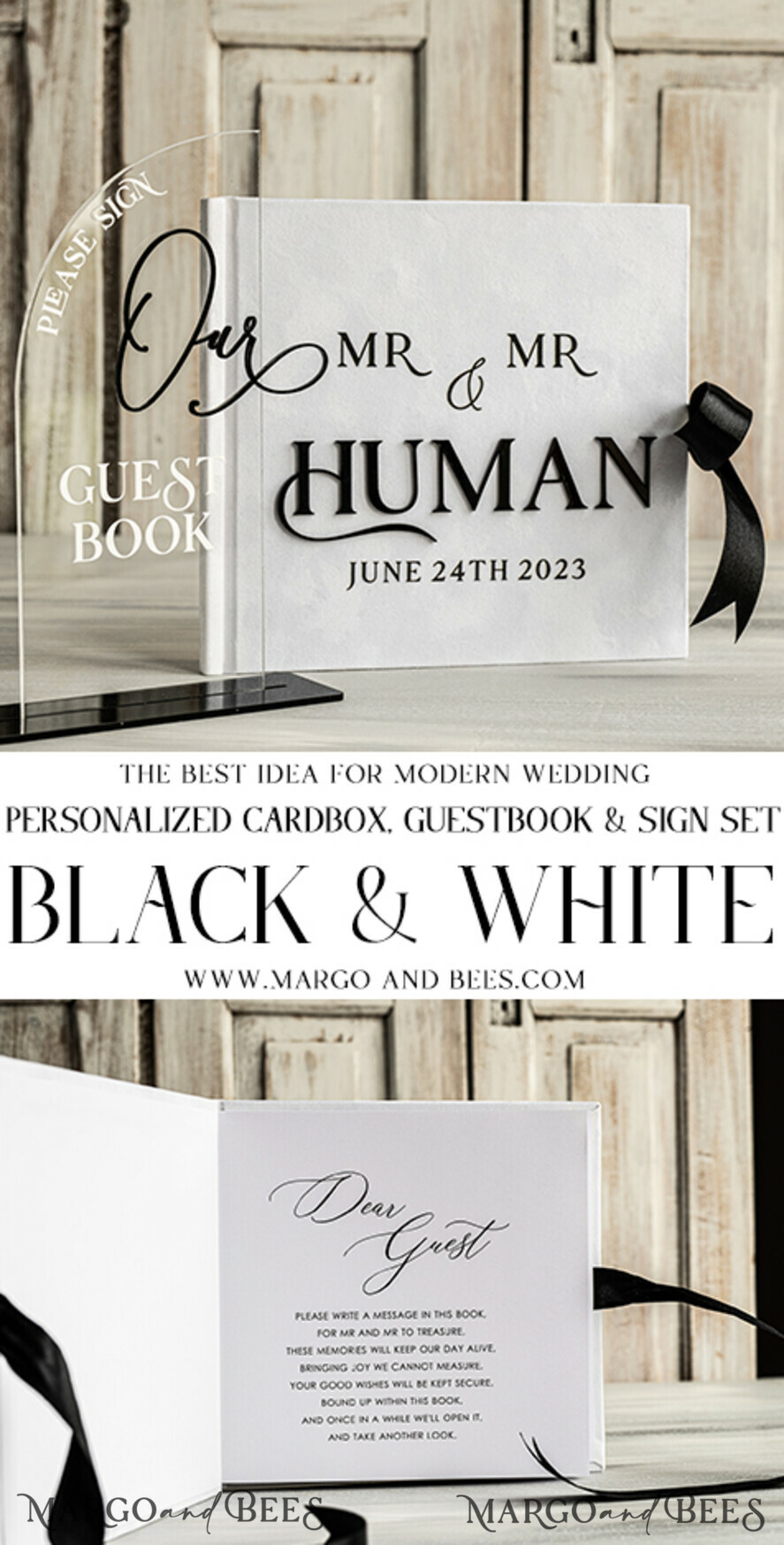 WEDDING GUEST BOOKS Instax Instant Photo Book black & white Velvet Acrylic Wedding Guest Book Personalised & sign set, Velvet elegant Instant Photo Book Boho Elegant Instax Guestbook