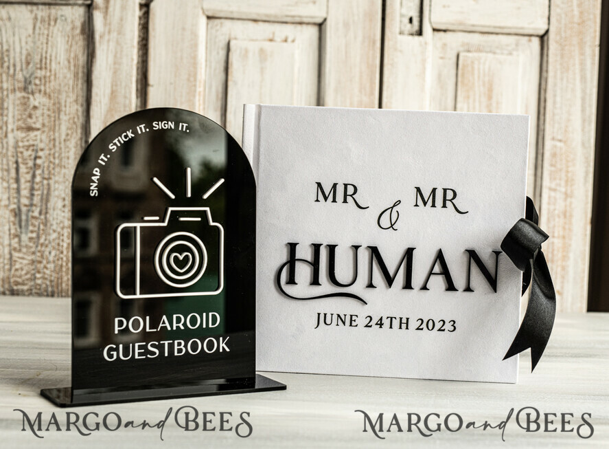 WEDDING GUEST BOOKS Instax Instant Photo Book black & white Velvet Acrylic Wedding Guest Book Personalised & sign set, Velvet elegant Instant Photo Book Boho Elegant Instax Guestbook