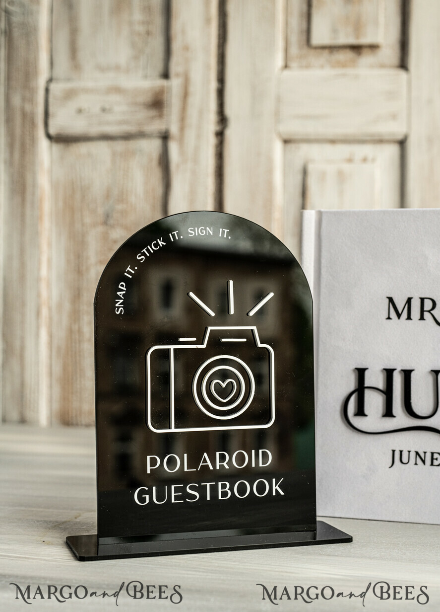 WEDDING GUEST BOOKS Instax Instant Photo Book black & white Velvet Acrylic Wedding Guest Book Personalised & sign set, Velvet elegant Instant Photo Book Boho Elegant Instax Guestbook