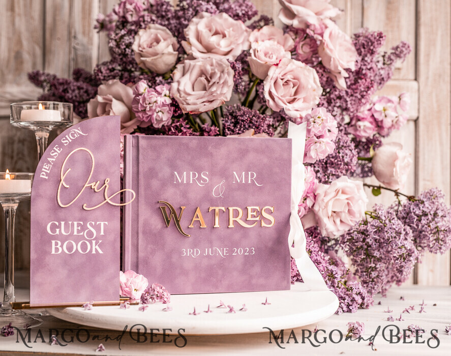 WEDDING GUEST BOOKS Instax Instant Photo Book Mauve Gold Acrylic Wedding Guest Book Personalised, Velvet Dusty Rose Instant Photo Book Boho Elegant Instax Wedding Photo Guestbook