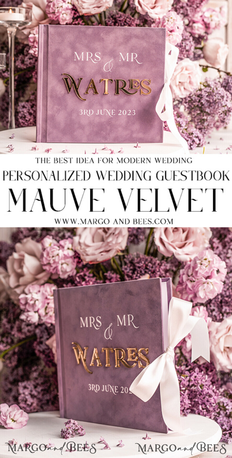WEDDING GUEST BOOKS Instax Instant Photo Book Mauve Gold Acrylic Wedding Guest Book Personalised, Velvet Dusty Rose Instant Photo Book Boho Elegant Instax Wedding Photo Guestbook