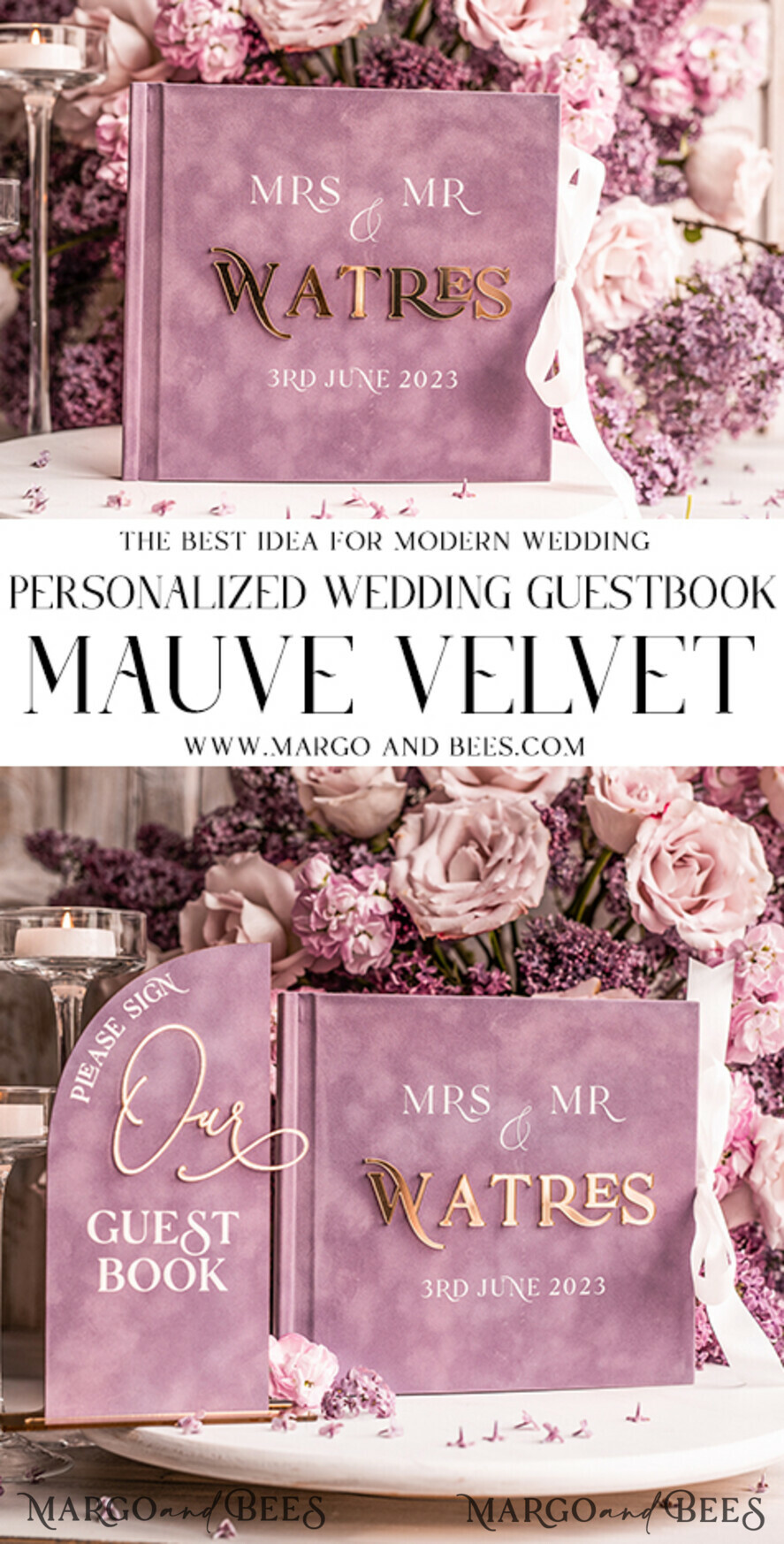 WEDDING GUEST BOOKS Instax Instant Photo Book Mauve Gold Acrylic Wedding Guest Book Personalised, Velvet Dusty Rose Instant Photo Book Boho Elegant Instax Wedding Photo Guestbook