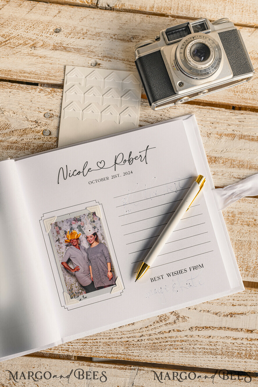 WEDDING GUEST BOOKS Instax Instant Photo Book Pure White Gold Acrylic Wedding Guest Book Personalised and sign set, Velvet white Instant Photo Book Boho Elegant Instax Wedding Photo Guestbook