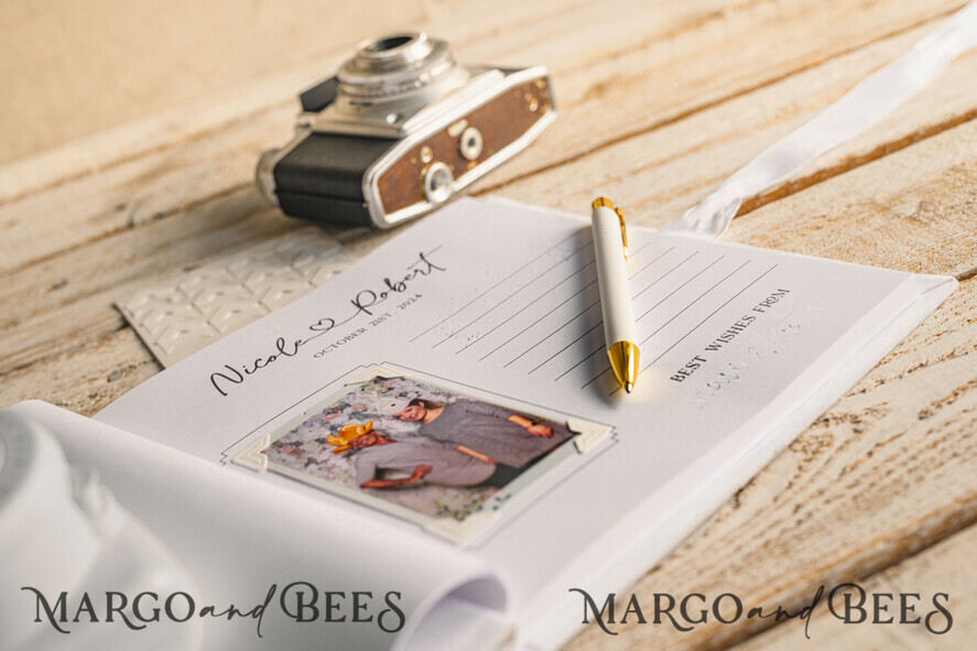 WEDDING GUEST BOOKS Instax Instant Photo Book Pure White Gold Acrylic Wedding Guest Book Personalised and sign set, Velvet white Instant Photo Book Boho Elegant Instax Wedding Photo Guestbook