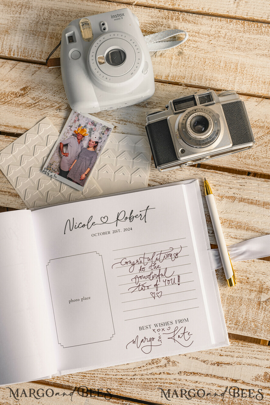WEDDING GUEST BOOKS Instax Instant Photo Book Pure White Gold Acrylic Wedding Guest Book Personalised and sign set, Velvet white Instant Photo Book Boho Elegant Instax Wedding Photo Guestbook