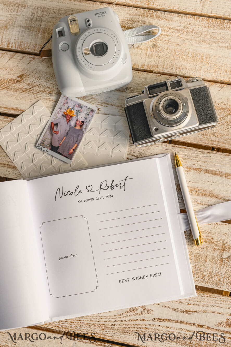 WEDDING GUEST BOOKS Instax Instant Photo Book Pure White Gold Acrylic Wedding Guest Book Personalised and sign set, Velvet white Instant Photo Book Boho Elegant Instax Wedding Photo Guestbook